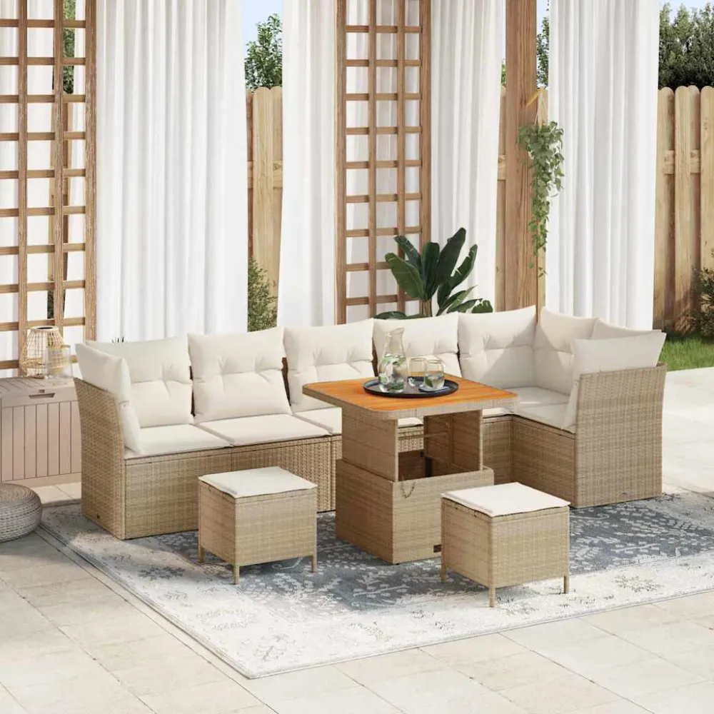 Tuin Sofa Set met kussen met opslag 9 pcs beige en crèmekleurig vidaXL