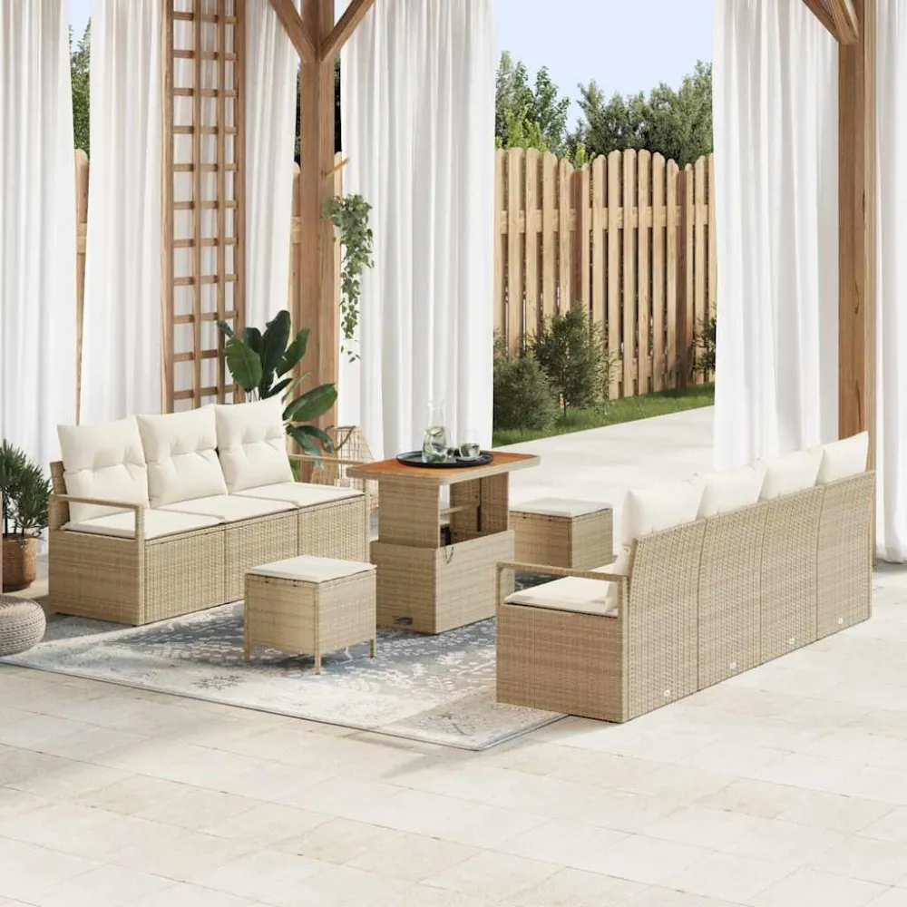 Tuin Sofa Set met kussen met opslag 10 pcs Beige en Crème vidaXL