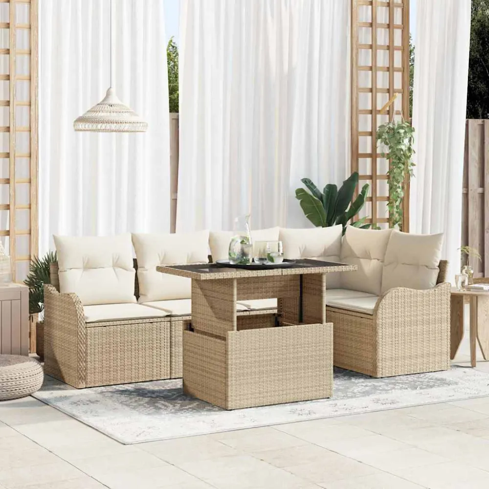 Tuin Sofa Set met kussen met kussen 6 pcs Beige Poly Rattan vidaXL