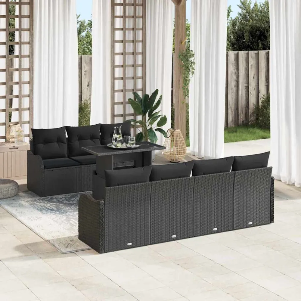 Tuin Sofa Set met kussen met opslag 8 pcs Zwart Poly Rattan vidaXL