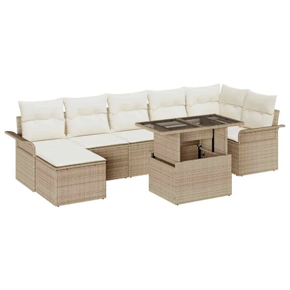 Tuin Sofa Set met kussen met opslag 8 pcs Beige Poly riet vidaXL