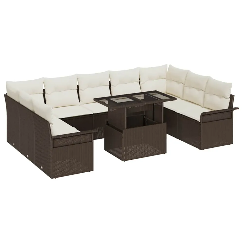 Tuin Sofa Set met kussen met kussen 10 pcs Bruin Poly Rattan vidaXL