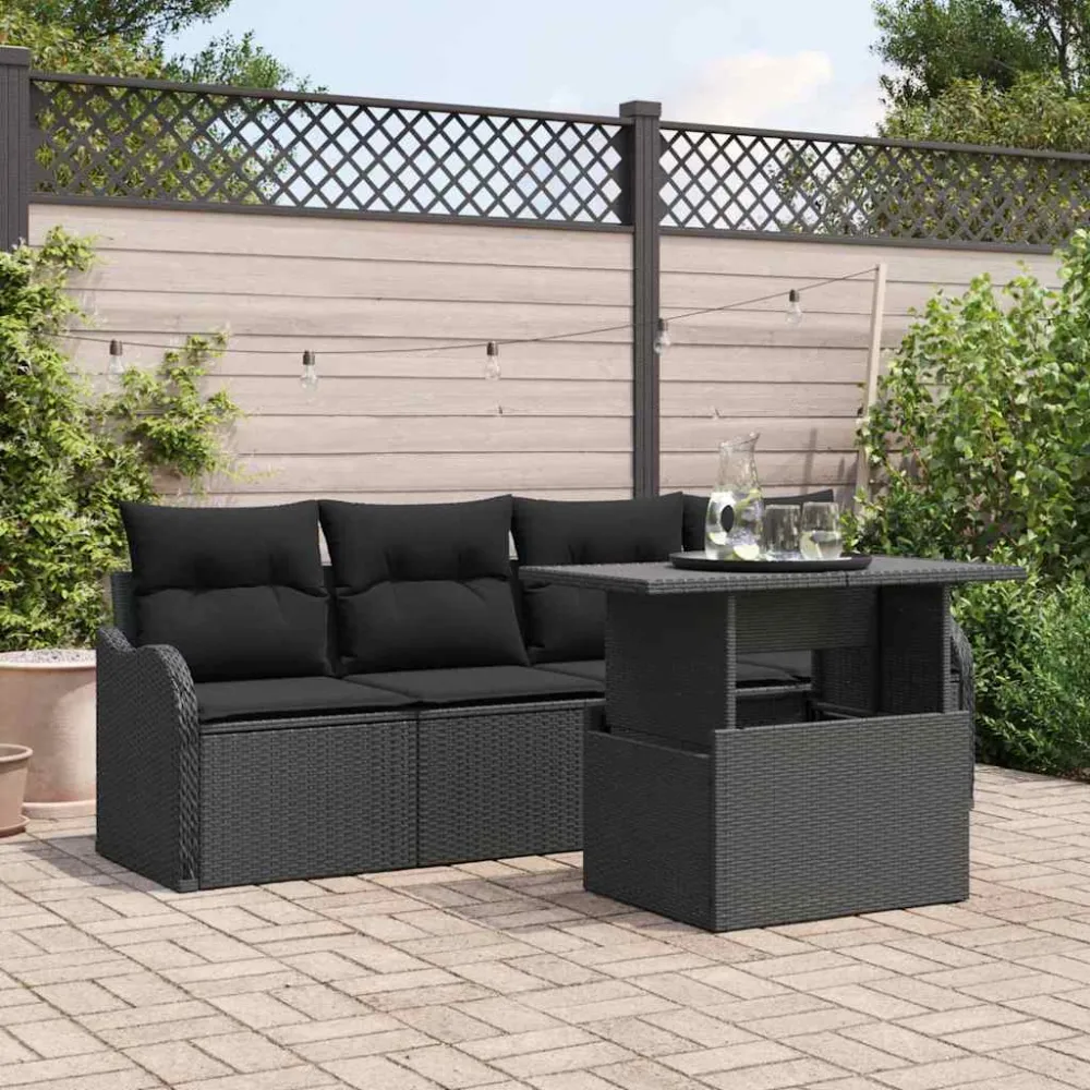 Tuin Sofa Set met kussen met kussen 5 pcs Zwart Poly Rattan vidaXL