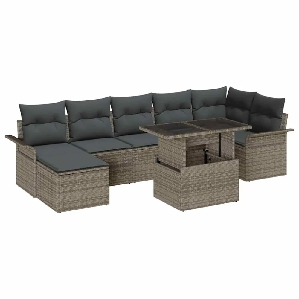 Tuin Sofa Set met kussen met opslag 8 pcs Grijs Poly riet vidaXL