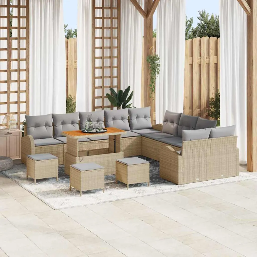 Tuin Sofa Set met kussen met opslag 14 pcs Beige en Licht Grijs vidaXL