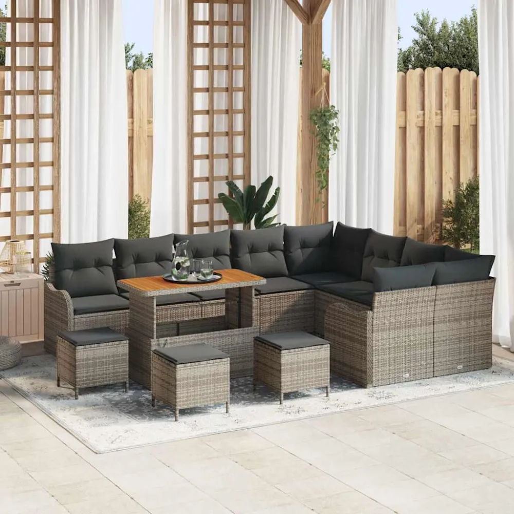 Tuin Sofa Set met kussen met opslag 13 pcs Grijs vidaXL