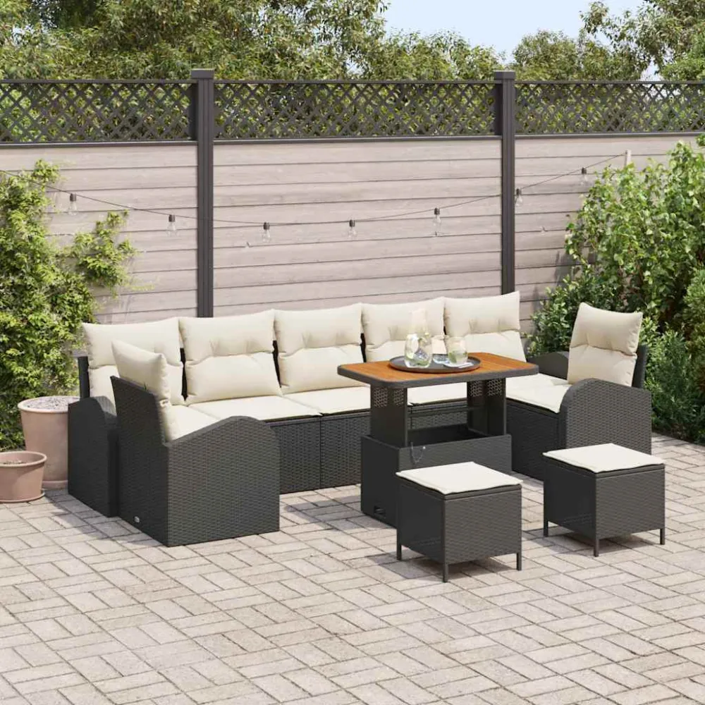 Tuin Sofa Set met kussen met opslag 10 pcs Zwart en Crème vidaXL