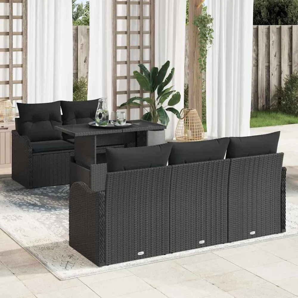 Tuin Sofa Set met kussen met kussen 6 pcs Zwart Poly Rattan vidaXL