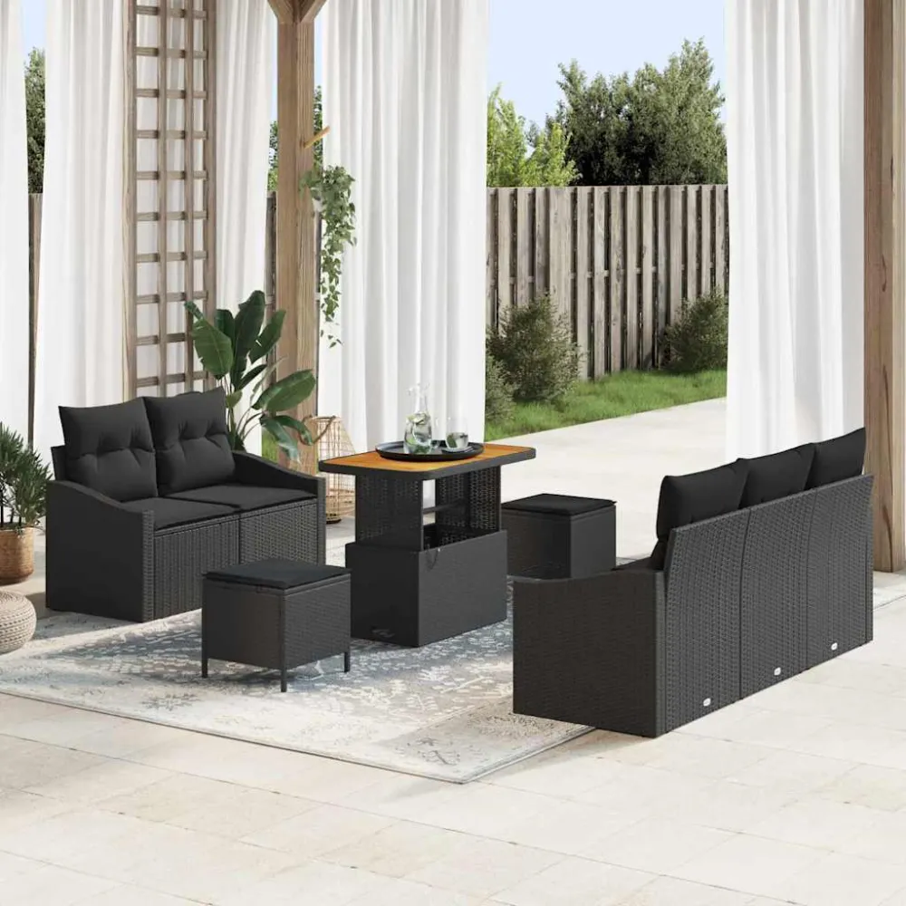 Tuin Sofa Set met kussen met opslag 8 pcs Zwart vidaXL