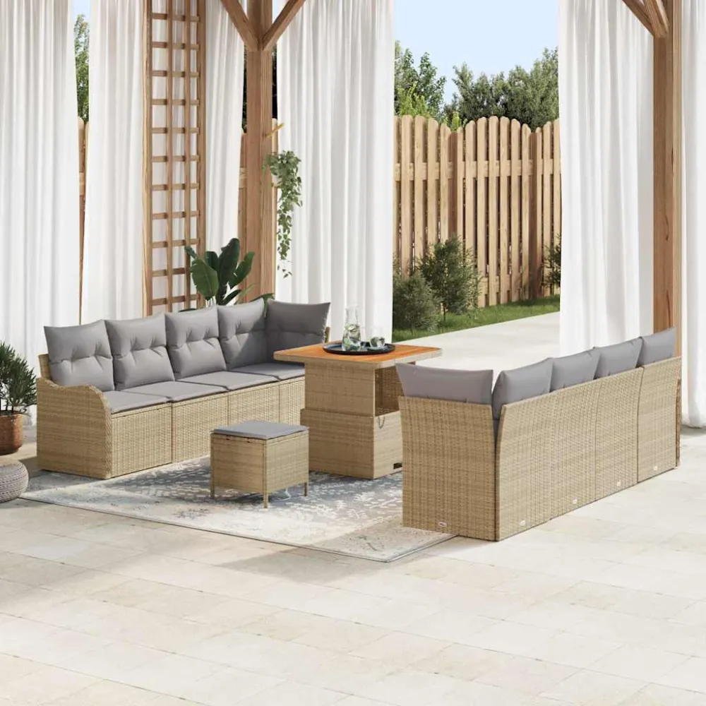 Tuin Sofa Set met kussen met opslag 11 pcs Beige en Licht Grijs vidaXL