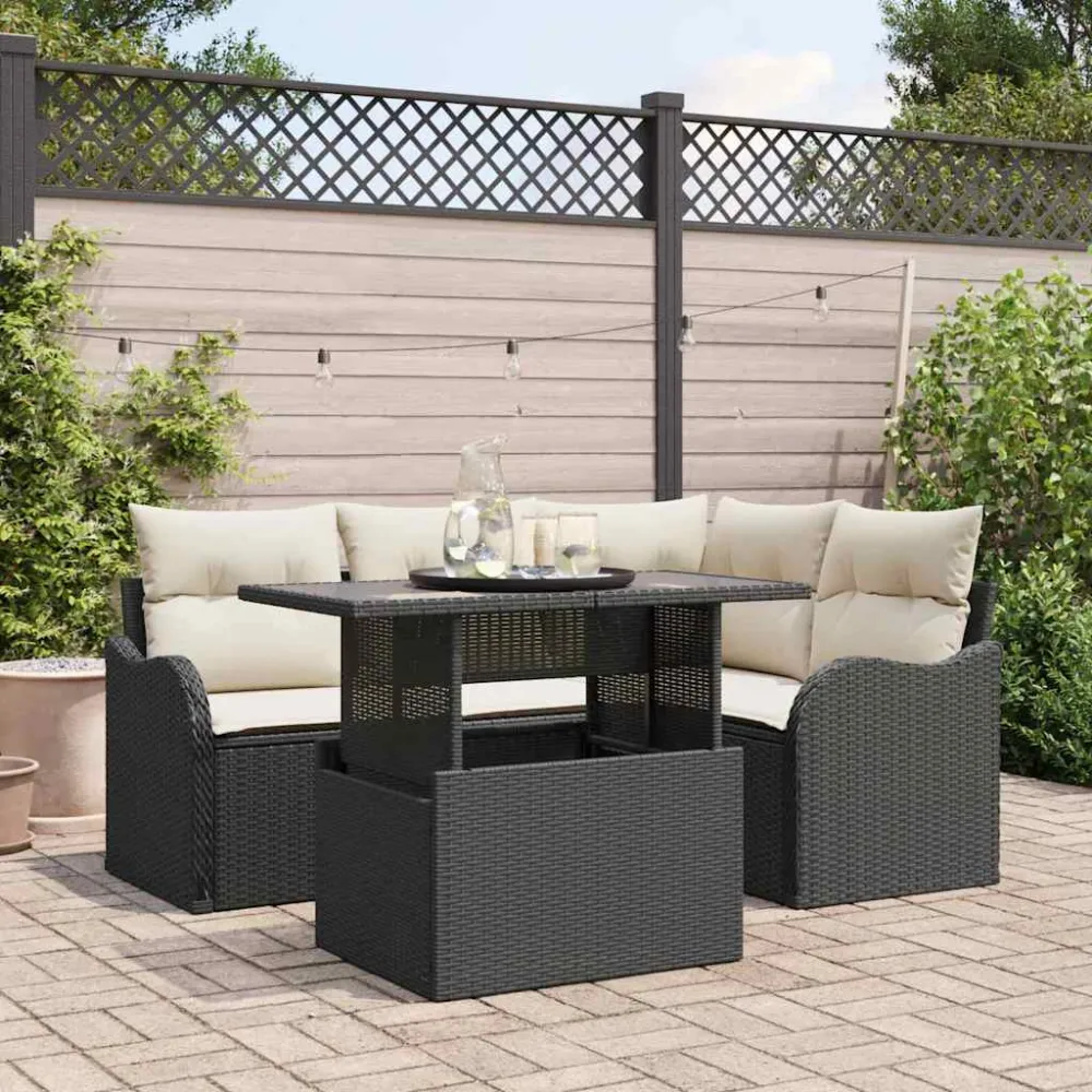 Tuin Sofa Set met kussen met kussen 5 pcs Zwart Poly Rattan vidaXL