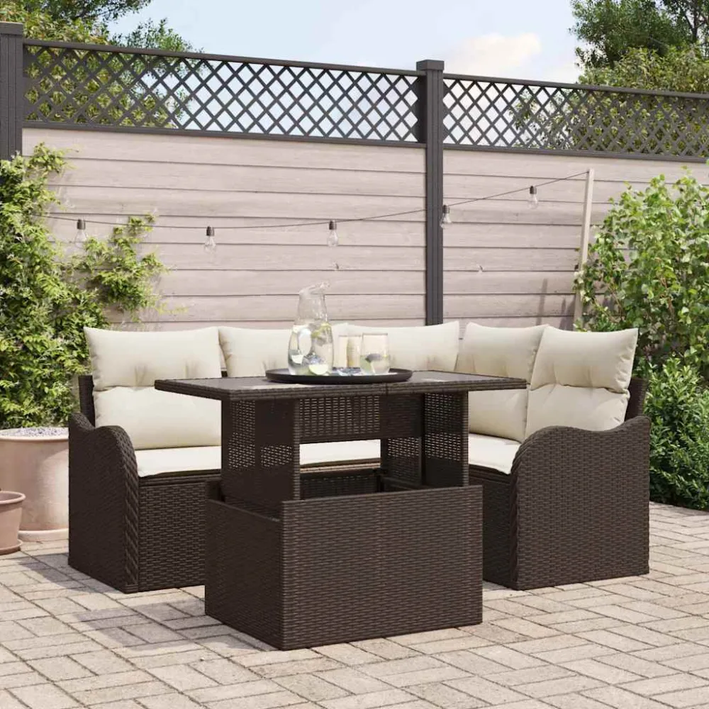 Tuin Sofa Set met kussen met kussen 5 pcs Bruin Poly Rattan vidaXL
