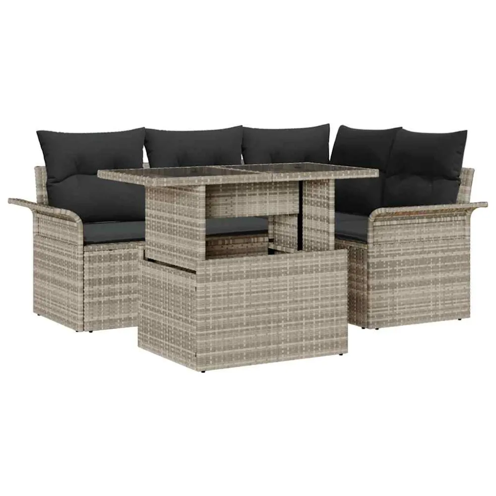 Tuin Sofa Set met kussen met opslag 5 pcs Lichtgrijs Poly riet vidaXL