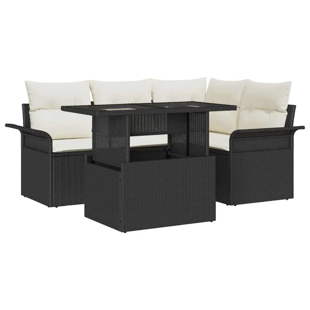 Tuin Sofa Set met kussen met opslag 5 pcs Zwart Poly riet vidaXL