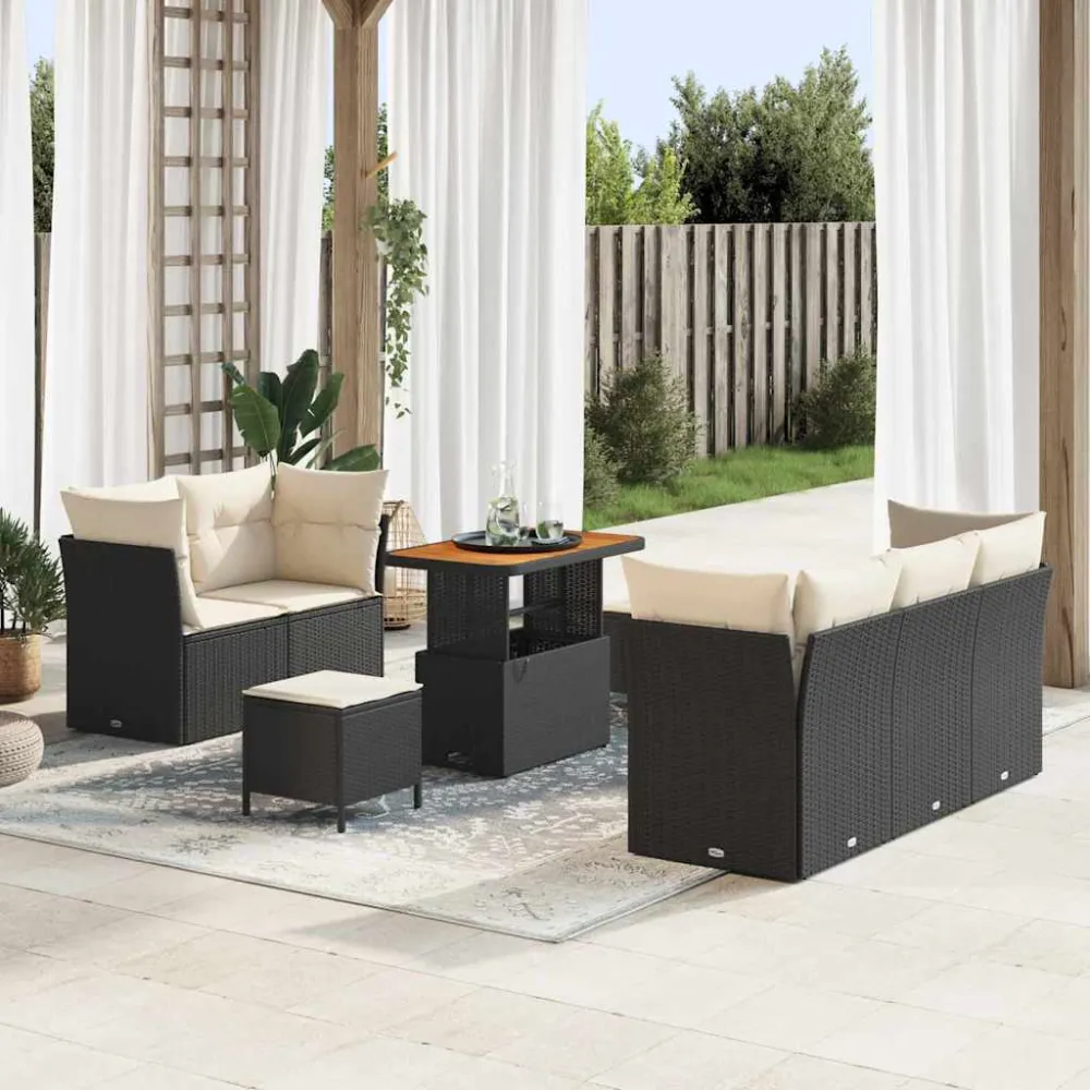 Tuin Sofa Set met kussen met opslag 8 pcs Zwart en crème vidaXL