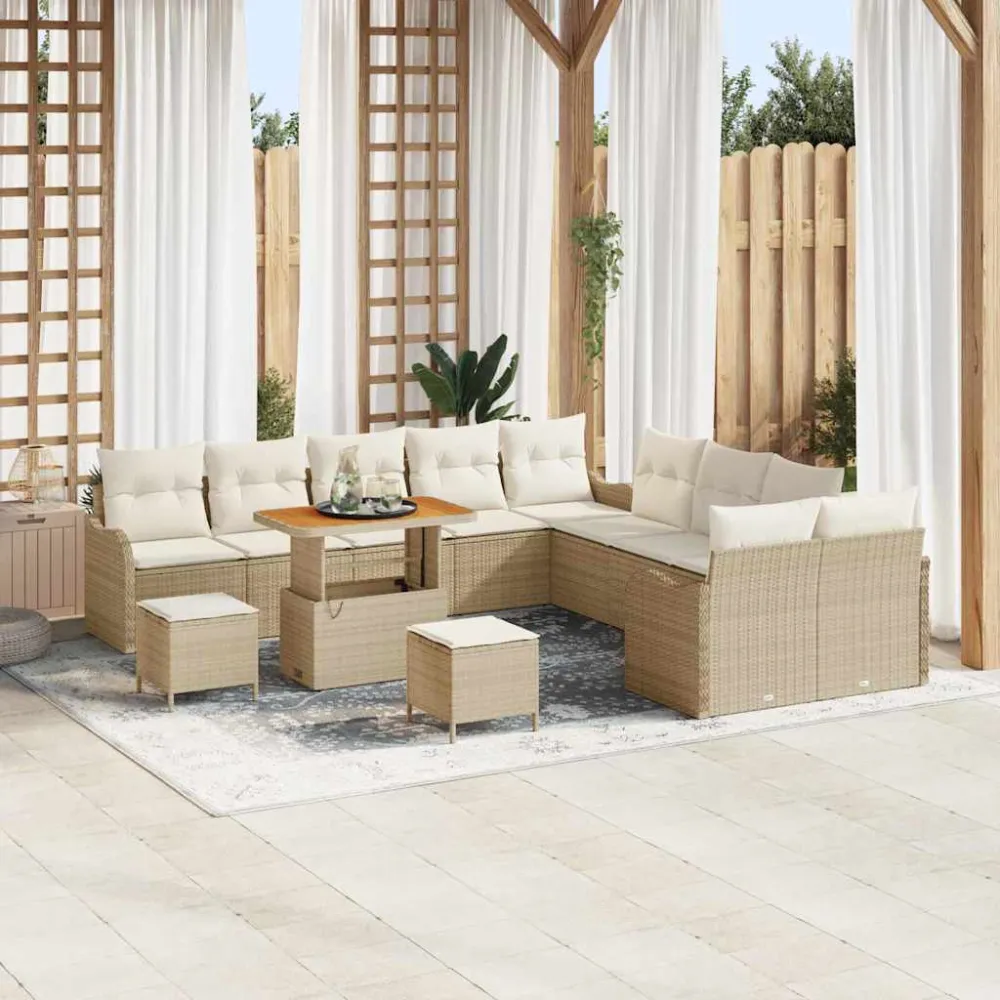 Tuin Sofa Set met kussen met opslag 13 pcs Beige en Crème vidaXL