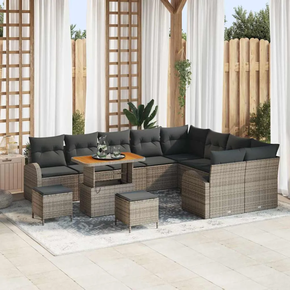 Tuin Sofa Set met kussen met opslag 12 pcs Grijs vidaXL