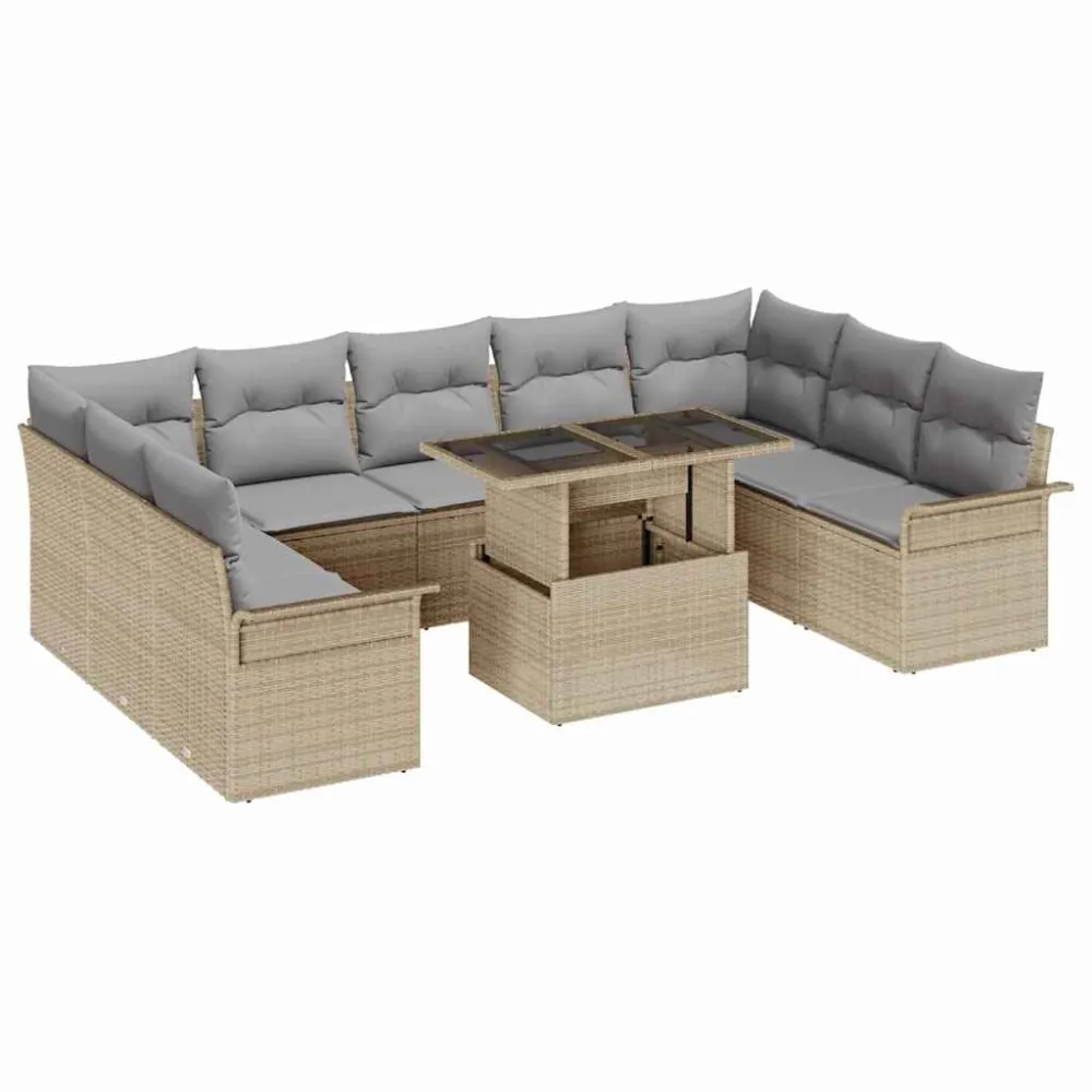Tuin Sofa Set met kussen met kussen 10 pcs Beige Poly Rattan vidaXL