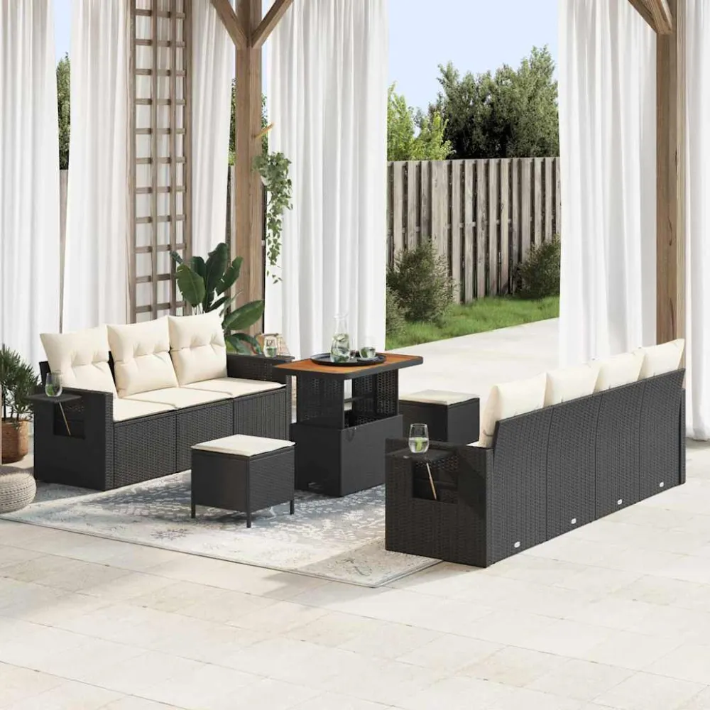 Tuin Sofa Set met kussen met opslag 10 pcs Zwart en crème vidaXL