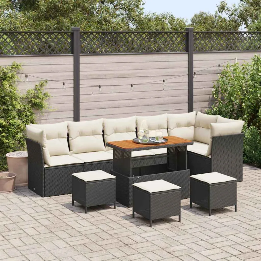 Tuin Sofa Set met kussen met opslag 10 pcs Zwart en crème vidaXL