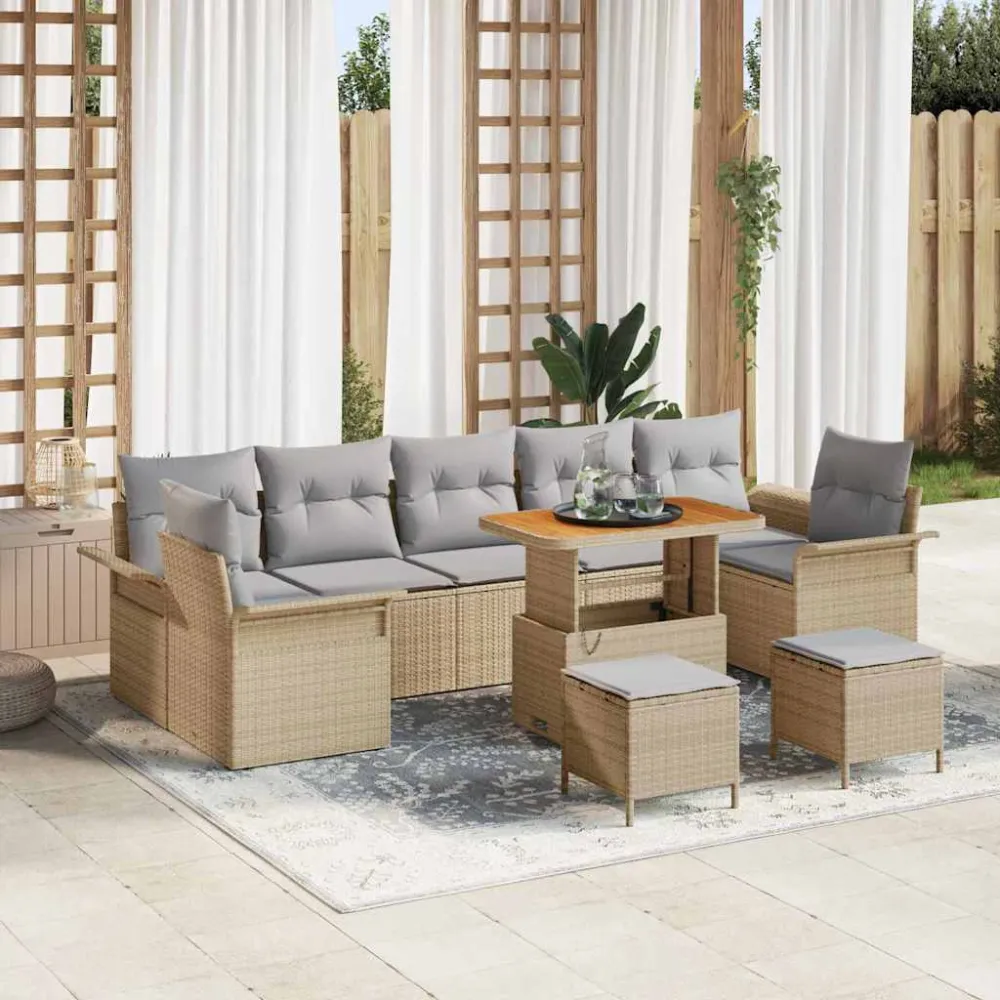 Tuin Sofa Set met kussen met opslag 10 pcs Beige en Licht Grijs vidaXL