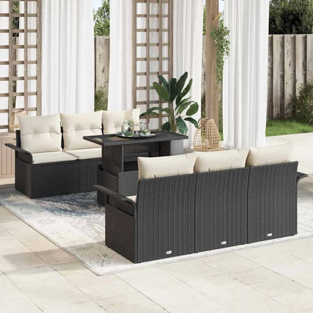 Tuin Sofa Set met kussen met opslag 7 pcs Zwart Poly riet vidaXL