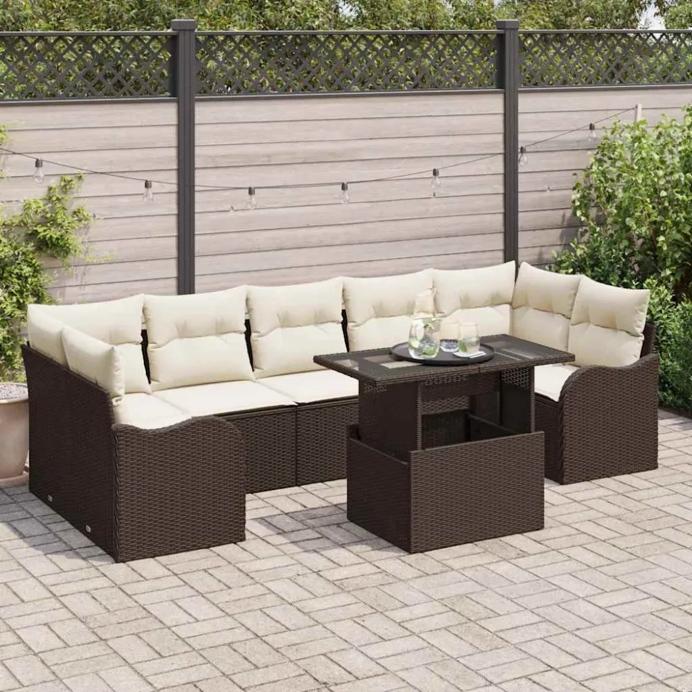 Tuin Sofa Set met kussen met opslag 8 pcs Bruin Poly Rattan vidaXL