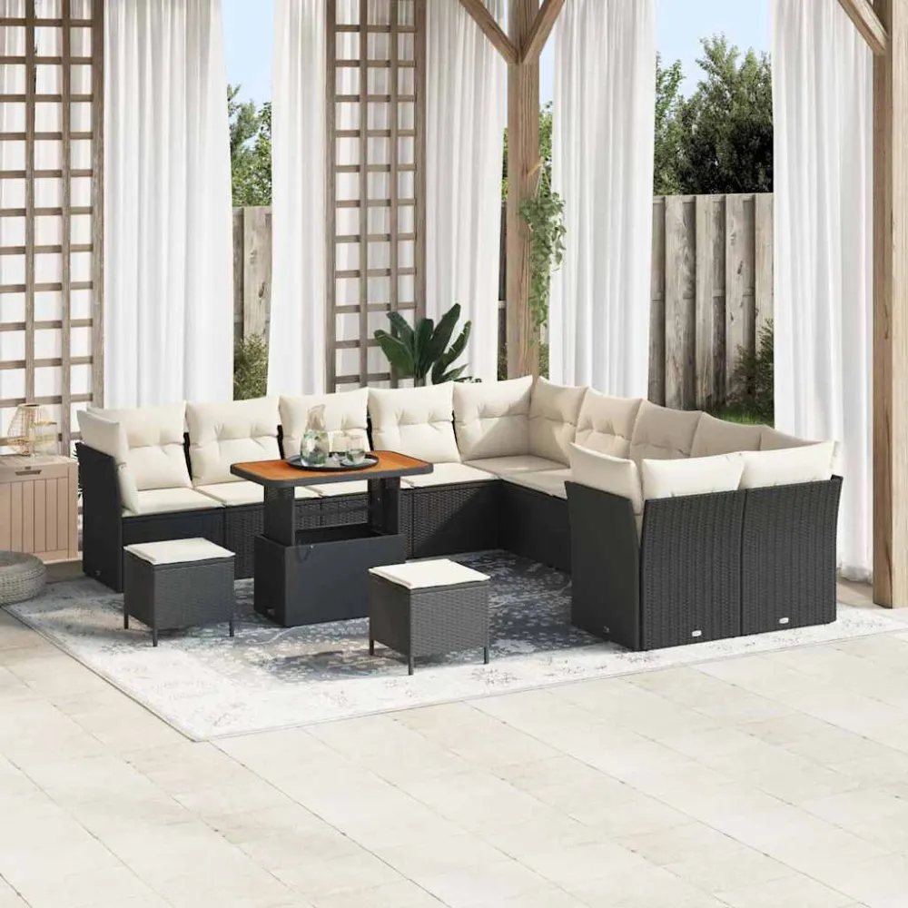 Tuin Sofa Set met kussen met opslag 13 pcs Zwart en crème vidaXL