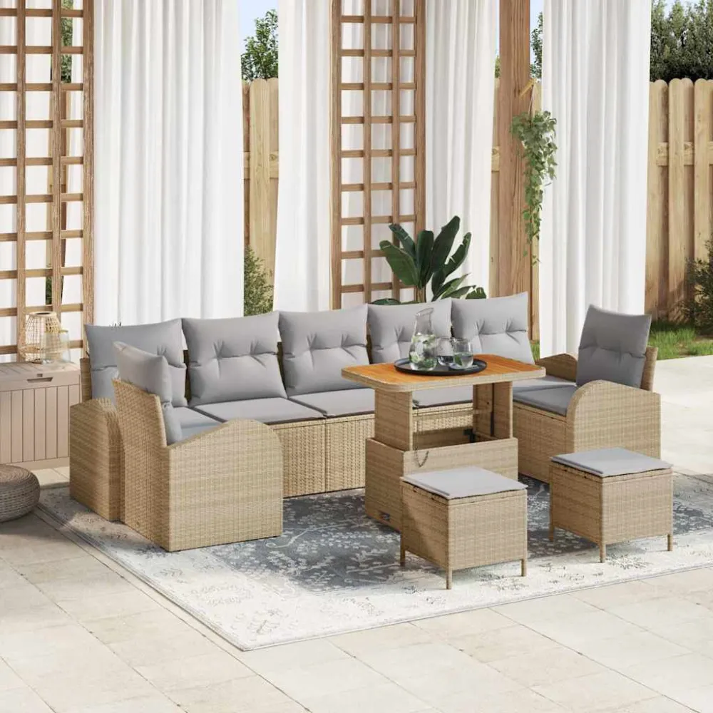 Tuin Sofa Set met kussen met opslag 10 pcs Beige en Licht Grijs vidaXL