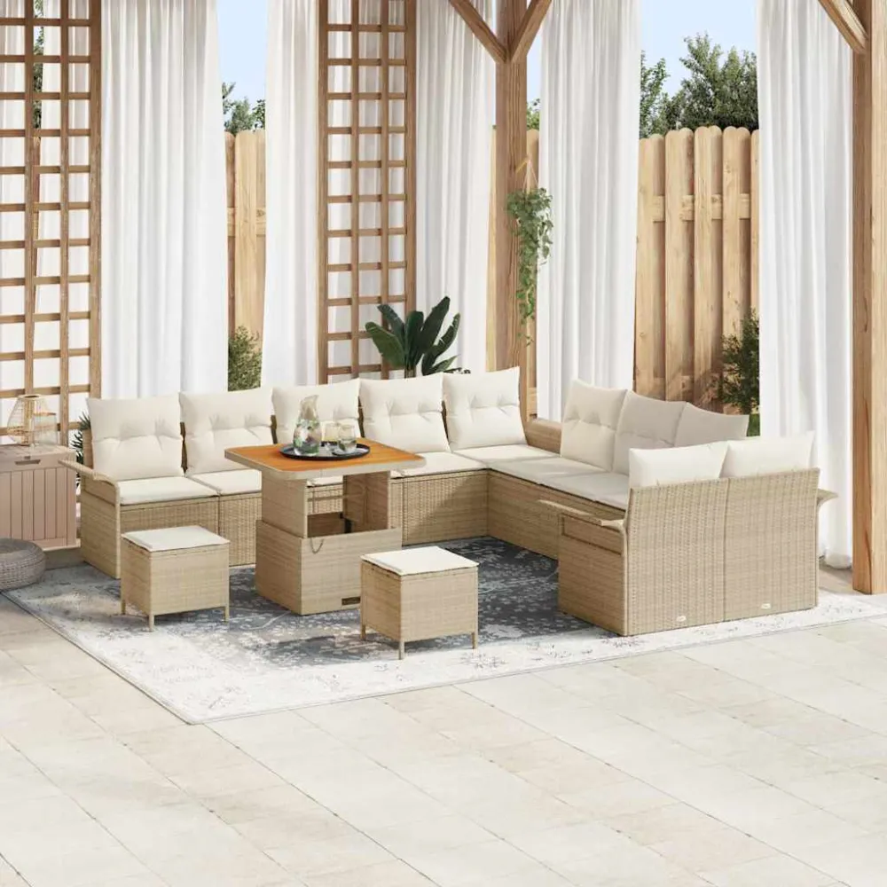 Tuin Sofa Set met kussen met opslag 13 pcs Beige en Crème vidaXL