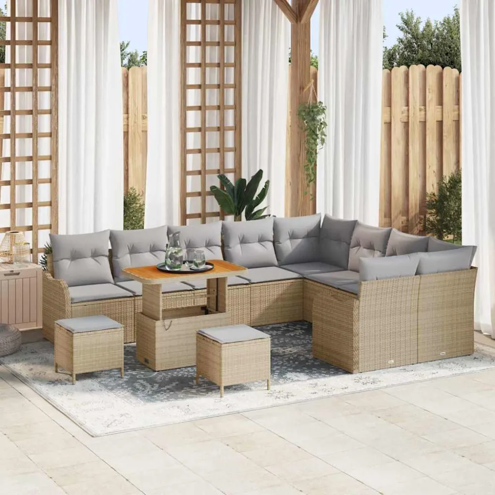 Tuin Sofa Set met kussen met opslag 12 pcs Beige en Licht Grijs vidaXL