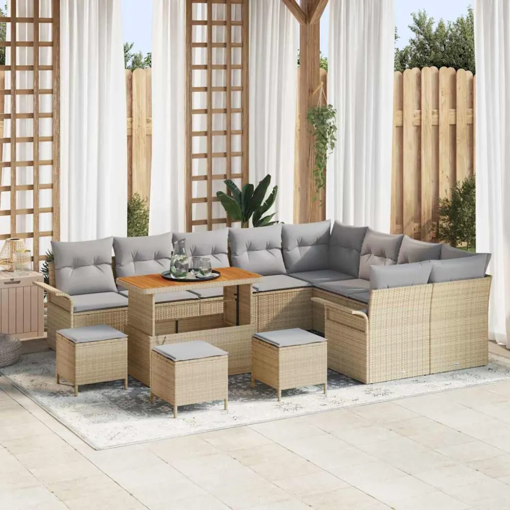 Tuin Sofa Set met kussen met opslag 13 pcs Beige en Licht Grijs vidaXL