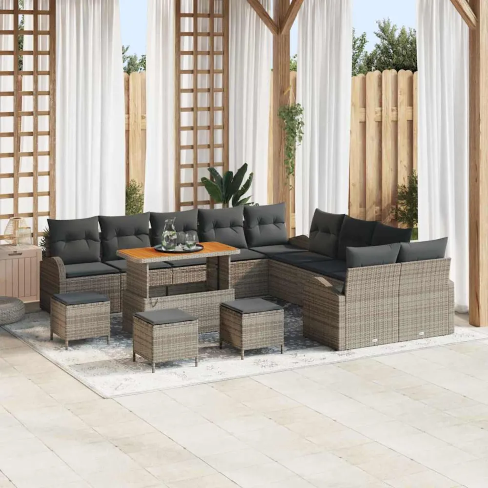 Tuin Sofa Set met kussen met opslag 14 pcs Grijs vidaXL