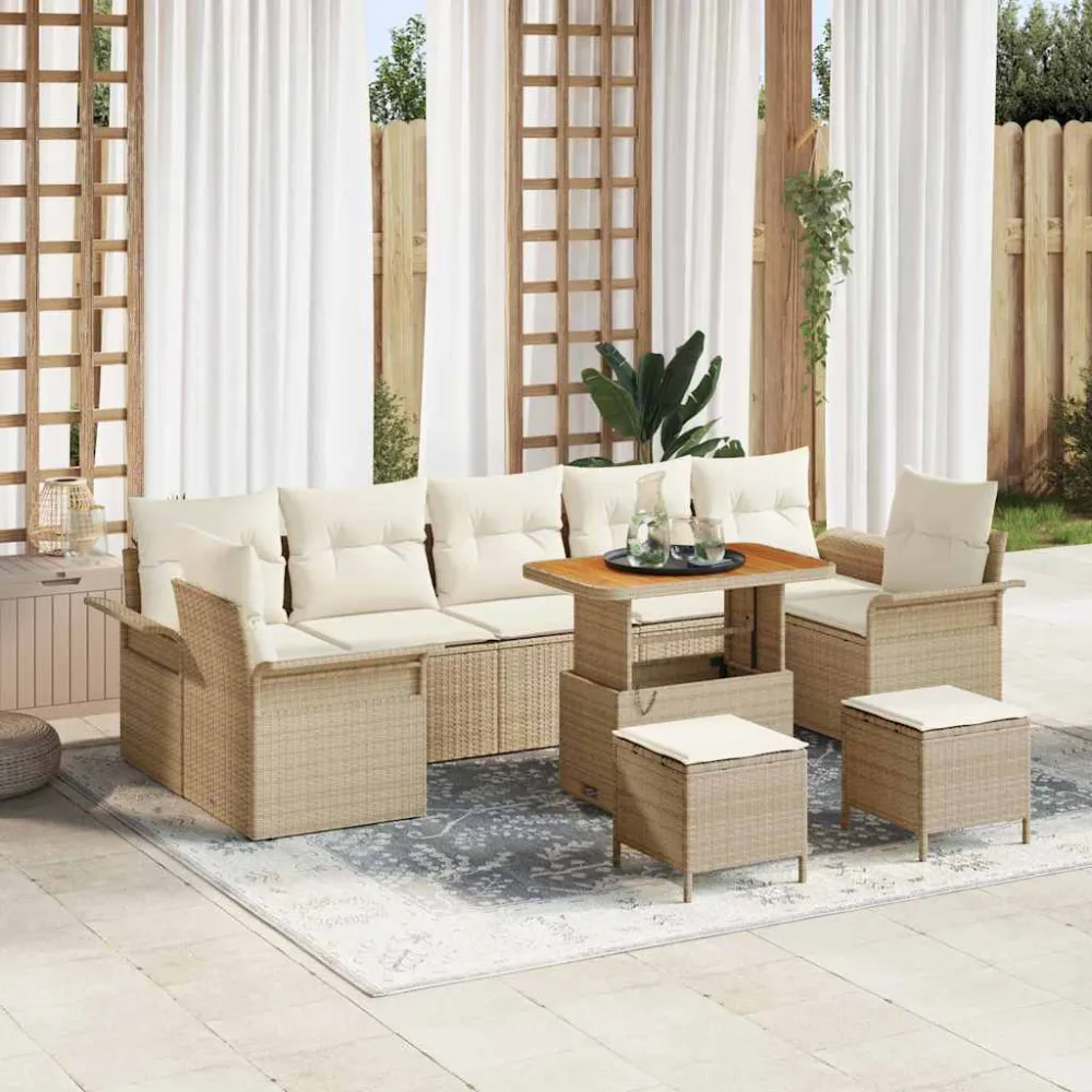 Tuin Sofa Set met kussen met opslag 10 pcs Beige en Crème vidaXL