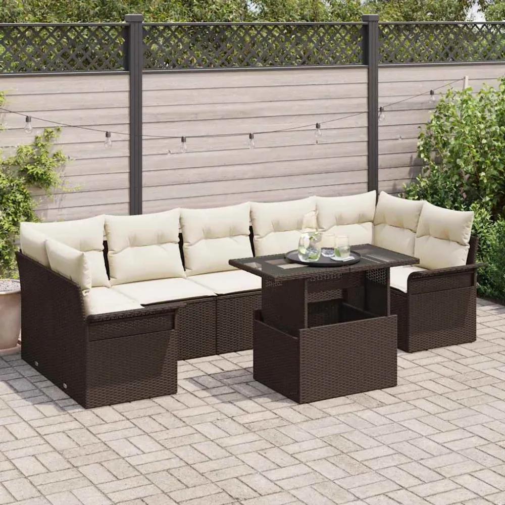 Tuin Sofa Set met kussen met opslag 8 pcs Bruin Poly riet vidaXL