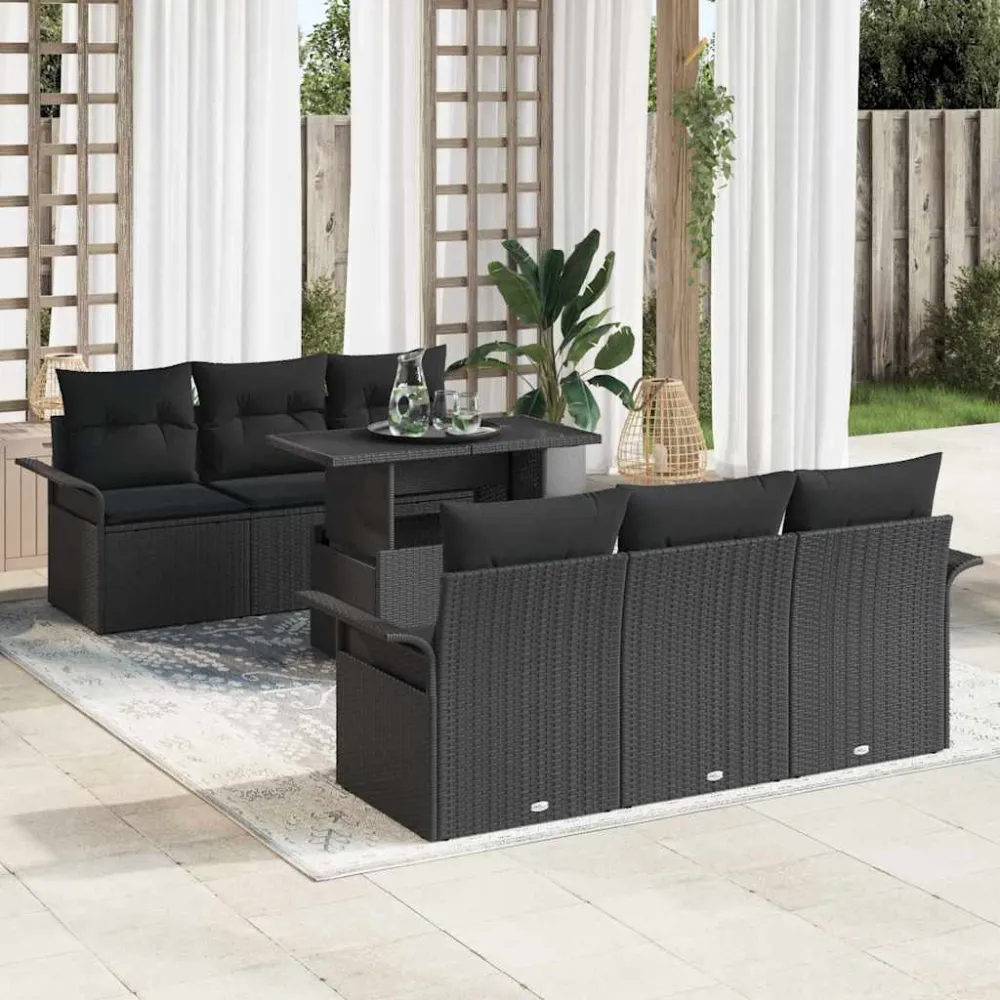 Tuin Sofa Set met kussen met opslag 7 pcs Zwart Poly Rattan vidaXL