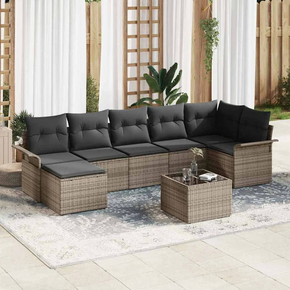 Tuin Sofa Set met kussen met opslag 8 pcs Grijs Poly riet vidaXL