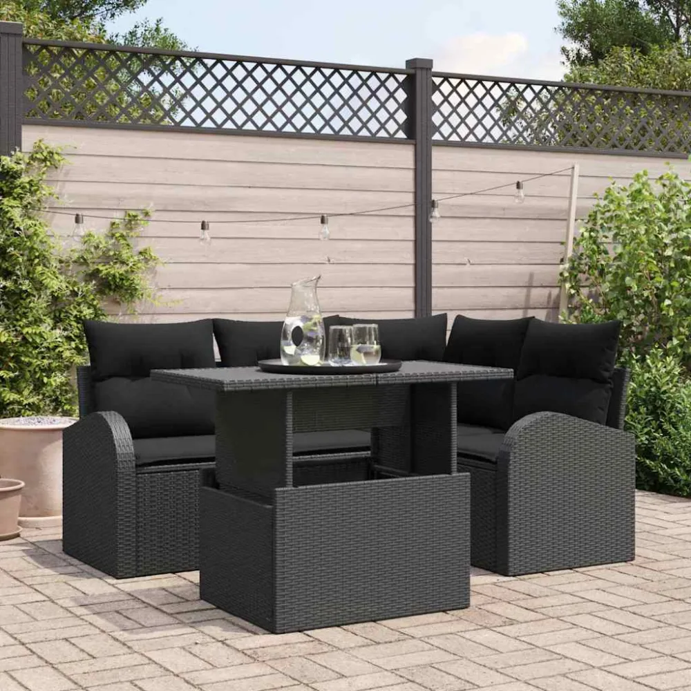 Tuin Sofa Set met kussen met opslag 5 pcs Zwart Poly riet vidaXL