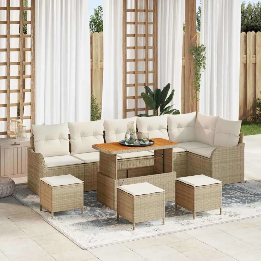 Tuin Sofa Set met kussen met opslag 10 pcs Beige en Crème vidaXL