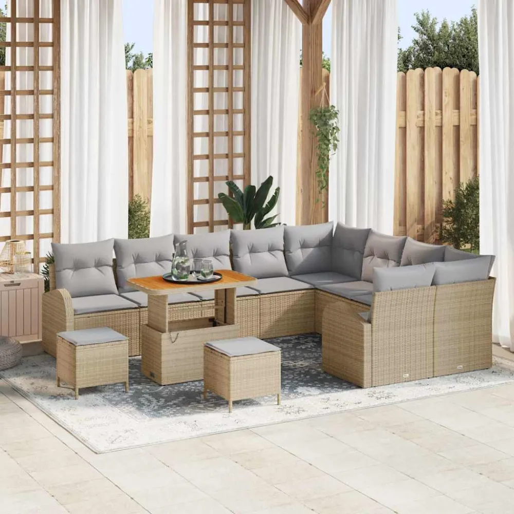 Tuin Sofa Set met kussen met opslag 12 pcs Beige en Licht Grijs vidaXL