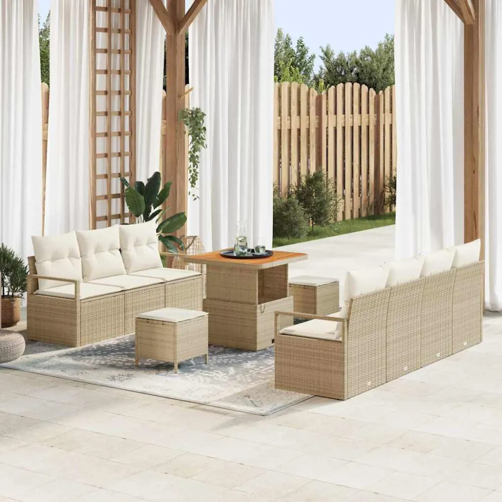 Tuin Sofa Set met kussen met opslag 10 pcs Beige en Crème vidaXL