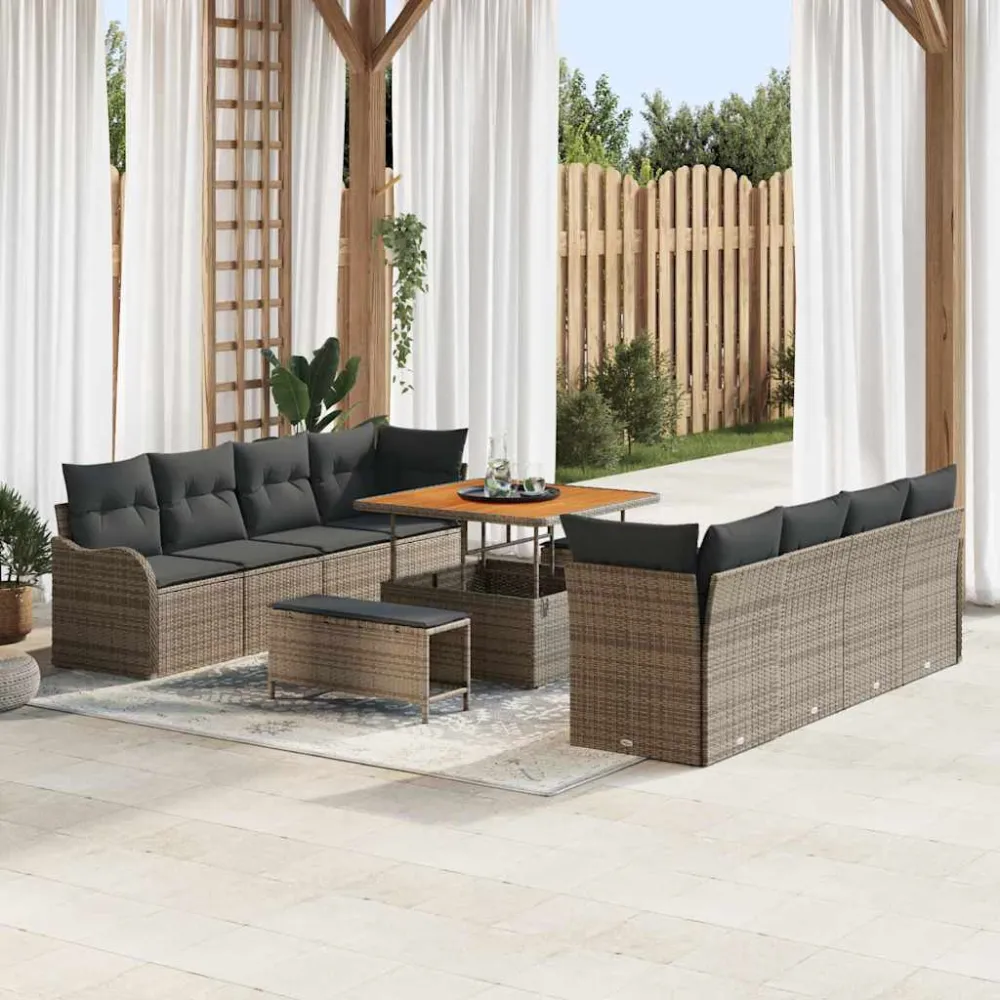 Tuin Sofa Set met kussen met opslag 11 pcs Grijs vidaXL