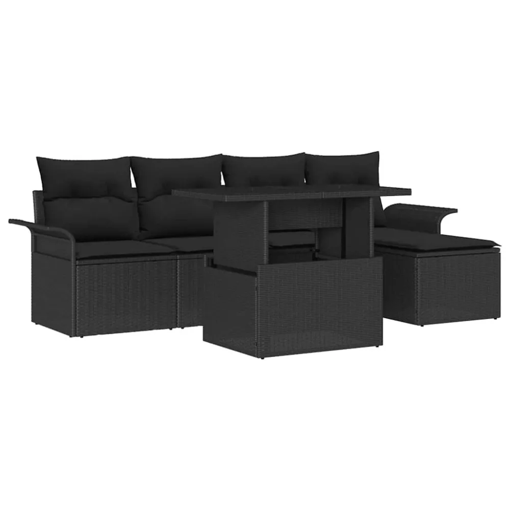 Tuin Sofa Set met kussen met opslag 6 pcs Zwart Poly riet vidaXL