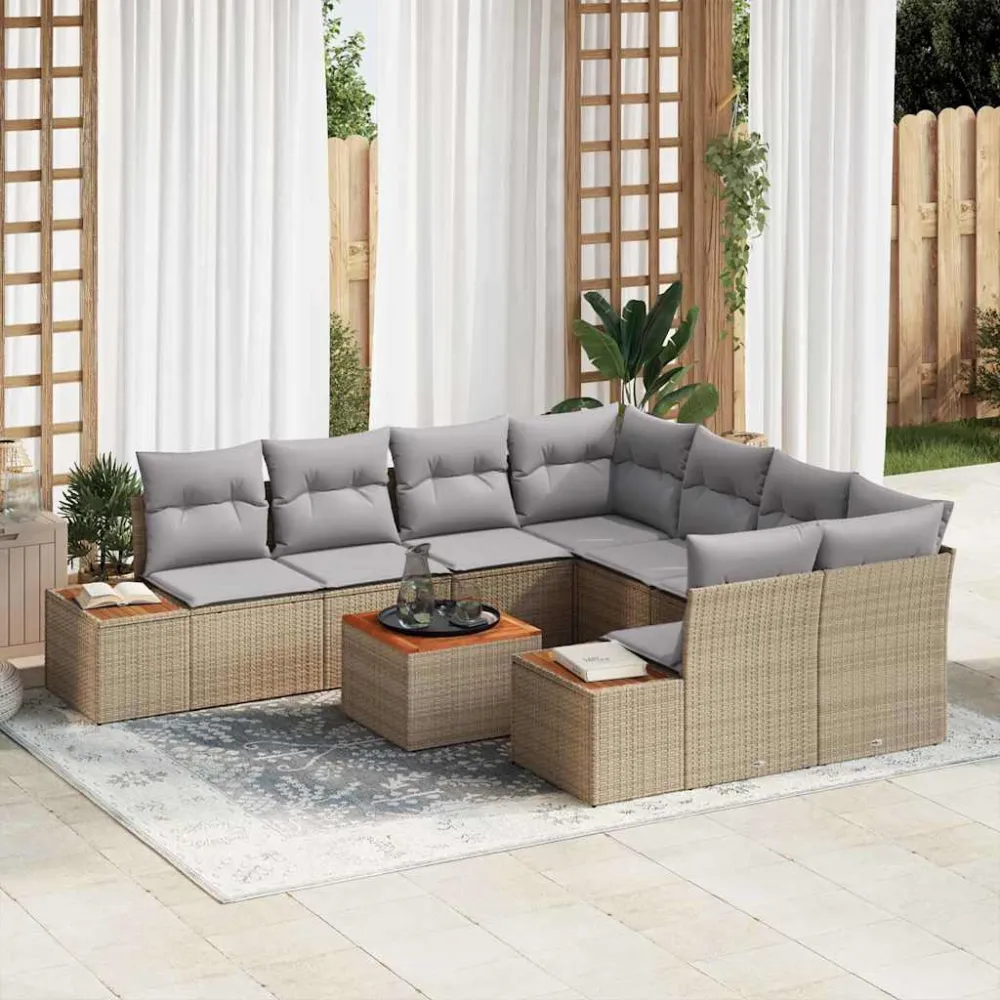 Tuin Sofa Set met kussen met opslag 9 pcs Beige Poly riet vidaXL