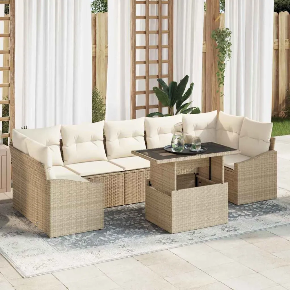 Tuin Sofa Set met kussen met opslag 8 pcs Beige poly rattan vidaXL