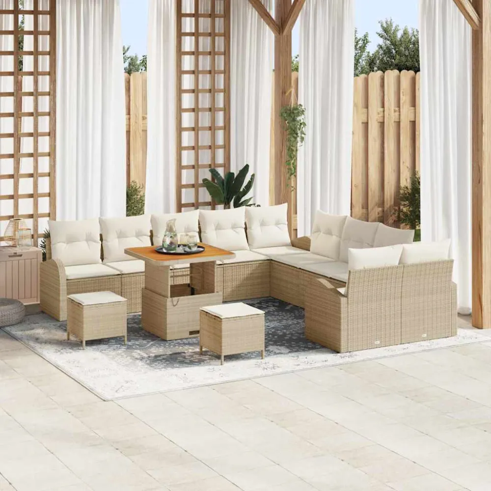 Tuin Sofa Set met kussen met opslag 13 pcs Beige en Crème vidaXL