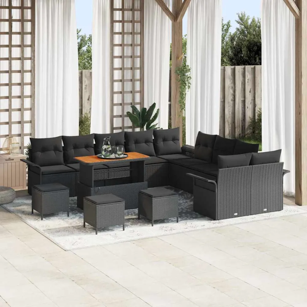 Tuin Sofa Set met kussen met opslag 14 pcs Zwart vidaXL