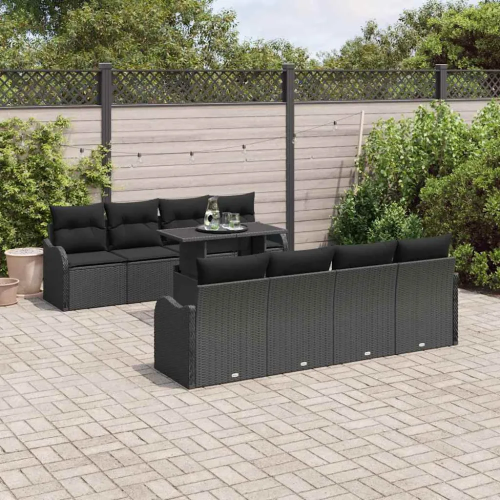 Tuin Sofa Set met kussen met opslag 9 pcs Zwart Poly Rattan vidaXL