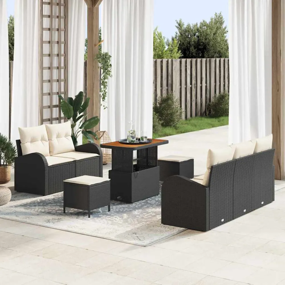Tuin Sofa Set met kussen met opslag 8 pcs Zwart en Crème vidaXL
