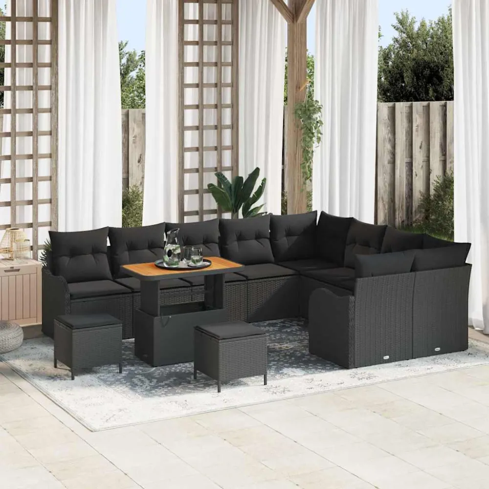 Tuin Sofa Set met kussen met opslag 12 pcs Zwart vidaXL